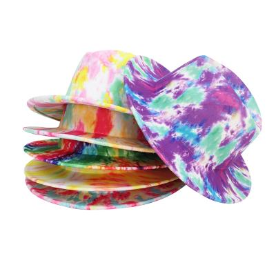 China Street Style Tie Dye Classic Retro Felt Brim Panama Jazz Hat Fedora Hat Wide For Women Men Top Hat for sale