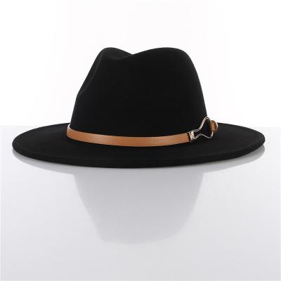 China Plush Mens Womens Wide Brim Church Hat Jazz Hat With Leather Belt Elegant Gentleman Lady Felted Hat Hats for sale