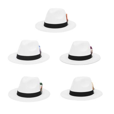 China Plush Vintage Wide Brim Wool Felt Hats Women Autumn Winter Jazz Hat White Elegant Ladies Party Fedora Hat for sale