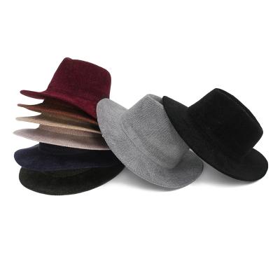 China Pure Color Jazz Hat Fedora Hat Wine Material Thick Plush Chenille Jazz New Winter Hat Red for sale