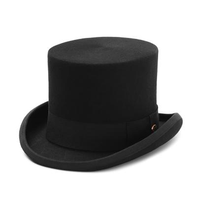 China Plush GEMVIE 13.5cm 100% Wool Felt Top Hats For Women Men Fedora Mad Hatter Costume Cylinder Fedora Hat Gentleman Derby Hat for sale