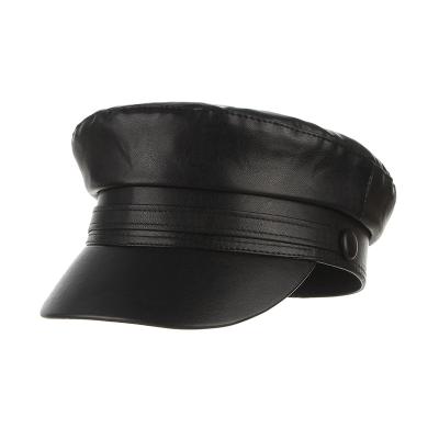 China Fashion Autumn Winter Hat Fashion Ladies Beret PU Trim Leather Art Octagonal Hat Painter Hats Leisure Outdoor Flat Top Military Hat for sale