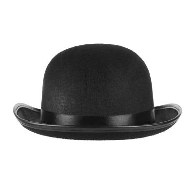 China Plush Felt Derby Bowler Hat Red Black For Party Women Mens Satin Striped Fashion Formal Costume Magician Hat Fedora for sale