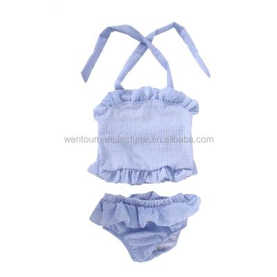 China Wholesale Anti-UV Cotton Seersucker Two Piece Ruffle Cotton Monogrammed Swimsuit For Kids for sale