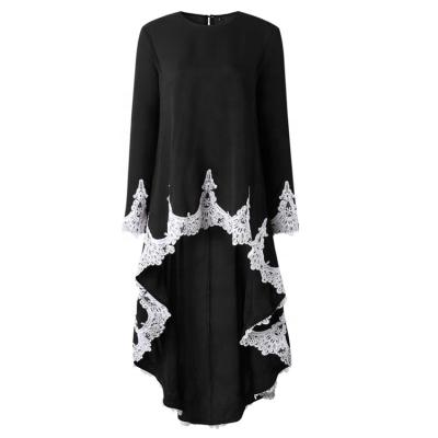 China Wholesale Anti Pilling Long Sleeve Lace Bottom Irregular Tunic Anti Pilling Casual Dress for sale