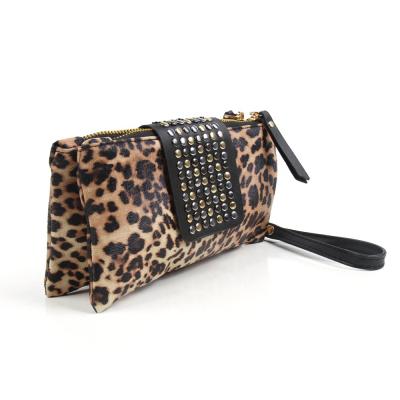 China Free Shipping Womens Lady Coin Change Pouch Leopard Print Purse Zippered Wallet Make Up Cell Phone Bag With Strap for sale