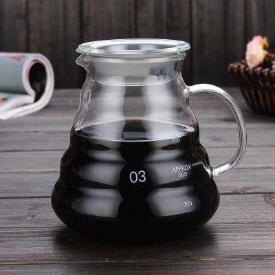 China Viable Pour Over Range Coffee Server 360ml 600ml 800ml Drip Coffee Pot Kettle Brewer Percolator Clear Glass Bartender for sale