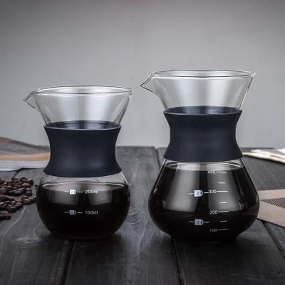 China 200ml 400ml Coffee Spout Sustainable Borosilicate Glass Carafe Stove Pot Pour Over Coffee Maker With Rubber Sleeve for sale