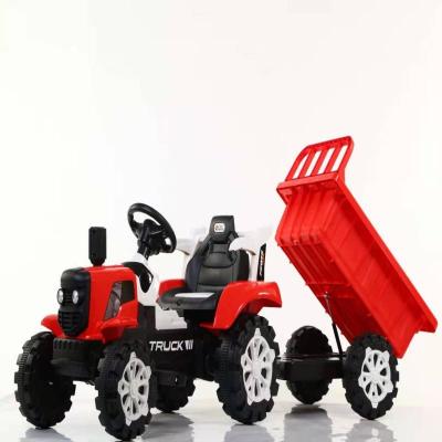 China Ride On Tractor 6V Power 2 Seat Six Wheel Electric Vehicle Kids Toy New Design Children Driving With Hydraulic Dump Bucket for sale