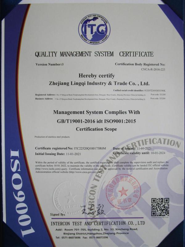 ISO9001 - Zhejiang Lingqi Industry And Trade Co., Ltd.