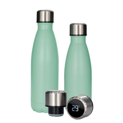 China Sustainable New Design Double Wall Stainless Steel Cola Shape Drink Sports Smart Bottle Water With Led Temperature Display for sale