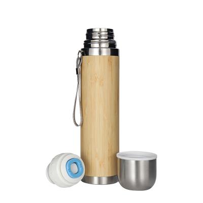 China NEW Double Wall 450ml PORTABLE Stainless Steel Bullet Vacuum Flasks Bamboo Water Bottle for sale