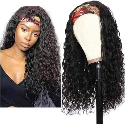 China HD Body Wave Water Wave Headband Hair Wigs For Women Gluelesss Machine Made None Lace Front Natural Black Color 150% Density for sale