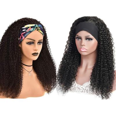 China Women Colored Afro Kinky Curly Gluelesss Headband Hair Wigs Machine Made None Lace Front Natural Black Color 150% Density for sale