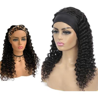 China Deep Wave Deep Wave Headband Hair Wigs For Women Color Gluelesss Machine Made None Lace Front Natural Black Color DensityY 150% for sale