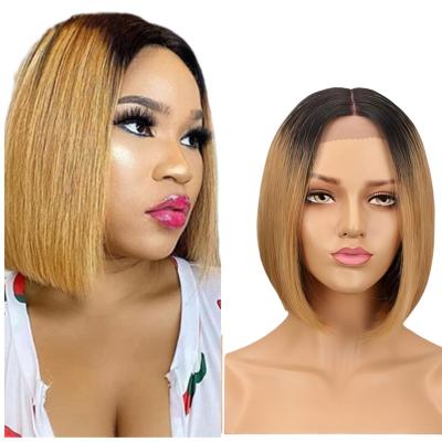 China OMBRE T1B/27# Silky Straight Dark Root Wave Pre Plucked Straight Virgin Women Bob Lace Front Brazilian Remy Human Hair Wigs For Short Hair WithBaby for sale