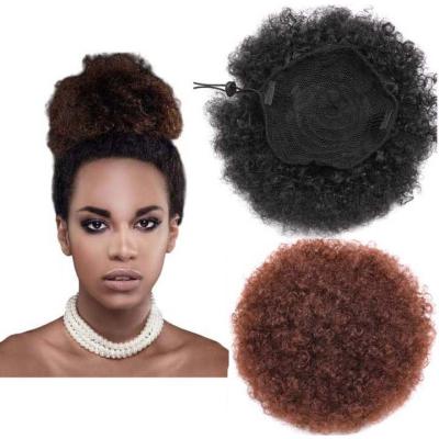 China Afro Short Afro V-tip Hair Puff Top Drawstring Ponytail Curly Pony Tail Clip In On Wrap Synthetic Curly Hair Bun Puff Ponytail Updo for sale