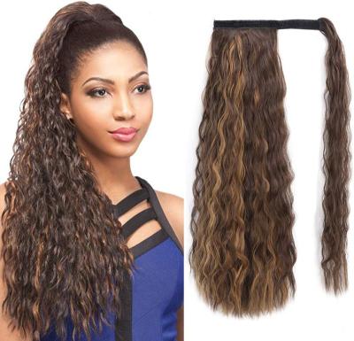 China Long V-tip Hair Corn Wave Wrap Around With Magic PastePonytail Extension For Women Heat Resistant Synthetic Fiber In Length 24inch for sale