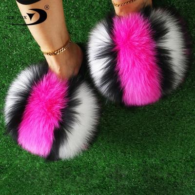 China Fashion Trend Plus Size Fur Real Slips Custom Mix Design New Muilti Colored Ladies Fur Sippers for sale