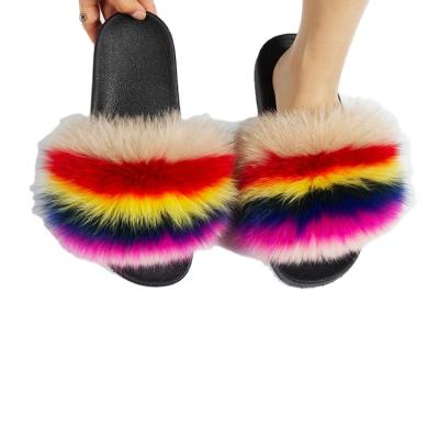 China 2021 New Anti-odor Winter Lightweight Women's Fur Slipper Raccoon Fur Slippers Non-slip Fluffy Non-slip Women for sale