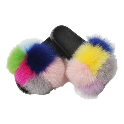 China New Design Luxury Style Anti-odor Soft Fluffy Fox Fur Slides Fluffy Fur Slides For Women for sale