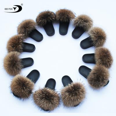 China Anti-Smell Summer Women Genuine Fur Slides Women Summer Real Fur Natural Slide Fox Fur Slippers For Women for sale