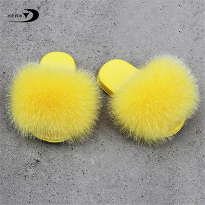 China Anti-Smell Kids Fur Slippers Summer Girl Slippers Fashion Colorful Customizable Real Fur Slippers For Kids for sale