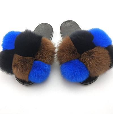 China Wholesale Anti-Smell Colorful Comfortable Fluffy Slides Non-slip Fur Slippers Indoor Fur Slippers Women for sale