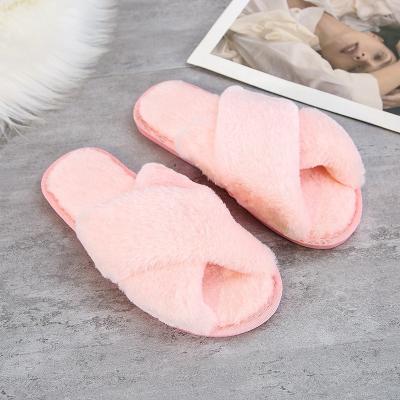 China Fashion Trend Faux Fur Slippers Cozy Women House Custom Logo Furry Faux Fur Slides Fluffy Slippers for sale