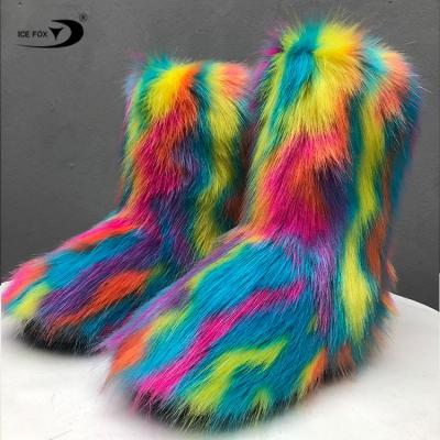 China Fashion Trend Fashion Hairy Kids Winter Snow Faux Fur Boots Set Casual Boots For Women With Headband And Bag for sale