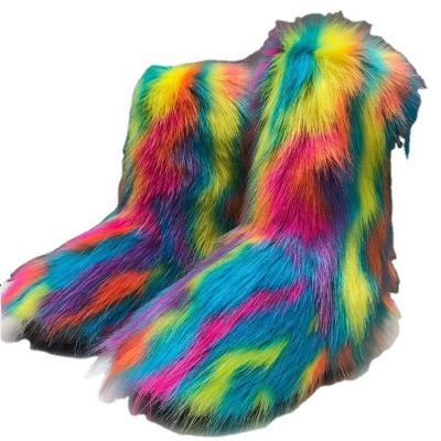 China Cheap Multi Colored Colored Winter Boots Fashion Trend Faux Fur Furry Snow Boot Women Warm Boots for sale