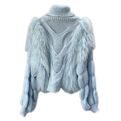 China Breathable Ladies Stand Collar Long Sleeve Real Fur Short Sweater Women Fur Sweater for sale