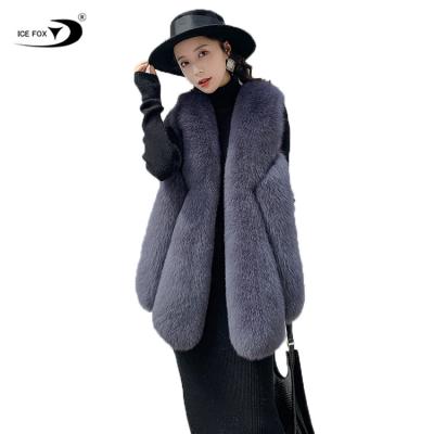 China Factory Wholesale Fashion Women's Fur Vest Anti-Shrink Real Fox Fur Soft Warm Long Vest for sale