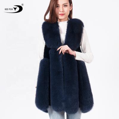 China Factory Sale Women's Warm Fashionable Winter Style Blue Fox Fur Real Mink Fur Vest Coat for sale