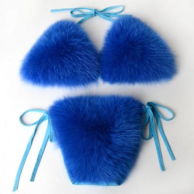 China Breathable Factory Wholesale Fox Fur Bikini Direct Pink Fur Bikini White Fur Bikini for sale