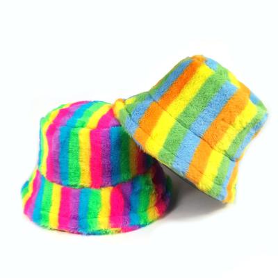 China Eco-Friendly Plush Rainbow Hat Multicolor Autumn And Winter Keep Warm Fashion Adult Fisherman Hat for sale