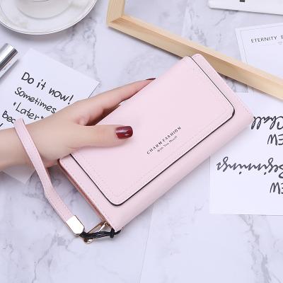 China Fashion Anti-theft Trend Triple Women Grab PU Leather Wrist Card Holder Purse For Ladies Phone Wallet for sale