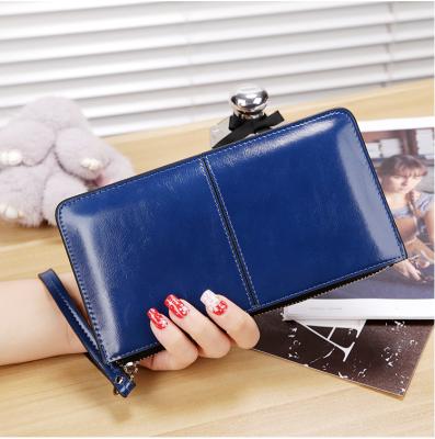 China NEW Brand Women's Wallet Vintage Large Capacity Coin Purse Anti-theft Oil Wax Zipper Luxury Leather Clutch Wallet for sale