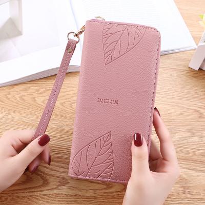 China NEW design ladies wallet PU tide brand zipper wrist strap women anti-theft embossed leather clips coin purse for sale