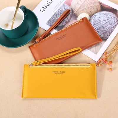 China NEW Simplicity Coin Purse Women Long Wrist Phone Clutch PU Zipper Design Anti-theft Slim Leather Ladies Wallet Daily Use Card Holder for sale