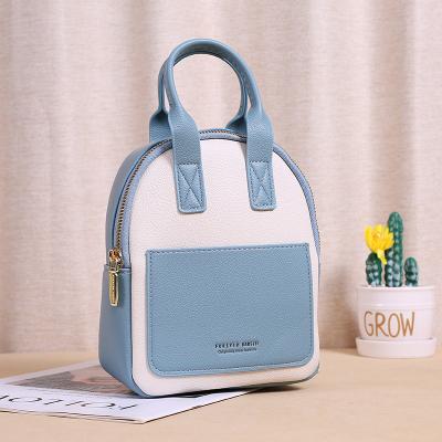 China PU Leather Women Handbags High Capacity Color Matching Waterproof Ladies Mini Backpack Small Teenage Girls Backpack for sale