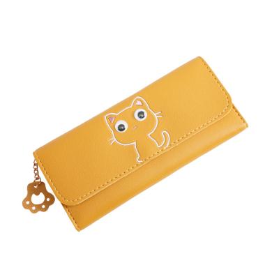 China Latest design anti-theft folding PU leather long wallet for women for sale