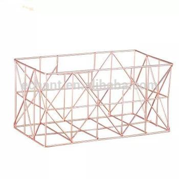 China Viable Creative Countertops Bowl Rose Gold Metal Wire Storage Basket Fruit Kitchen Vegetable Net Basket for sale