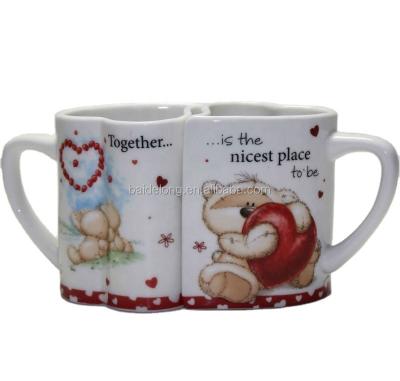 China Viable Ceramic Love Heart Tea Cup Double Heart Mug Love Heart Tea Cup for sale