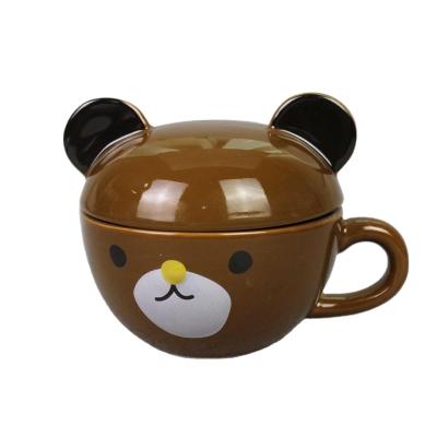 China 3D Coffee Mug Viable Cute Ceramic Creative Bear Mugs Funny Cartoon Tea Cup With Lid And Handle for sale