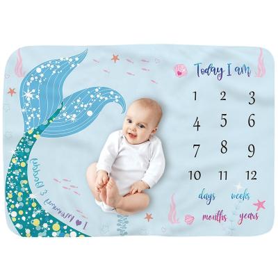 China Anti-Static Super Soft Blue Fleece Personalized Target Mermaid Milestone Monthly Blanket For Baby for sale