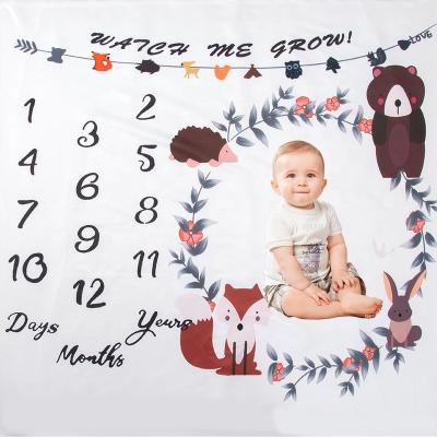 China Anti-Static Baby Flannel Photo Custom Digital Printing First Year Milestone Month Soft Blanket for sale