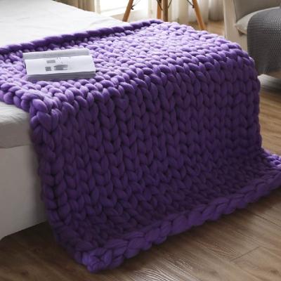 China Entry lux pure color luxury fashion knitted to throw fat blanket knit blanket fat handmade knit blanket for sale