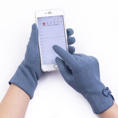 China Plain Factory direct sales De velvet bow knot winter touch screen women's gloves for sale