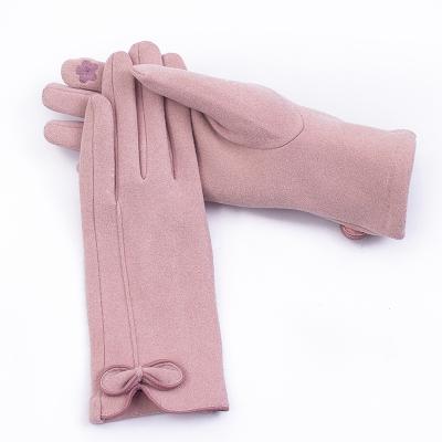 China Plain factory wholesale high quality winter warm and comfortable women's bow-knot gloves for sale